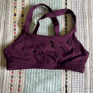 Oiselle Lesko bra purple flying birds print size 8
